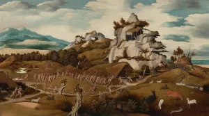 Landscape with an Episode from the Conquest of America by Jan Jansz Mostaert Oil Painting
