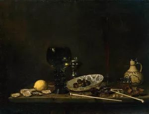 Still-Life with Romer, Flute Glass, Earthenware Jug and Pipes by Jan Jansz Van De Velde - Oil Painting Reproduction