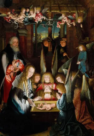 The Adoration of the Christ Child by Jan Joest Of Kalkar (Follower) Oil Painting