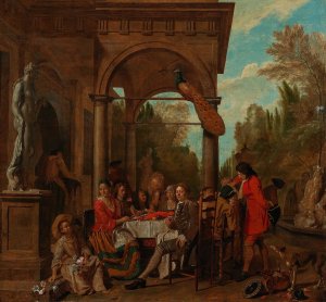 An Elegant Company Having Dinner On A Terrace by Jan Josef Horemans The Elder Oil Painting