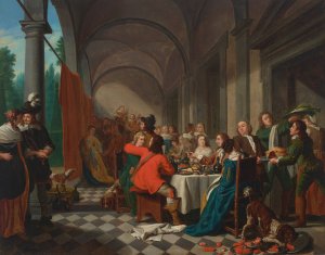 An elegant dinner party in an arcade by Jan Josef Horemans The Elder Oil Painting