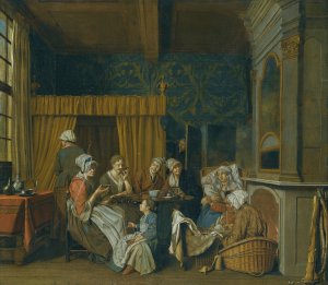 A Family Taking Tea While Celebrating The Birth of Twins by Jan Josef Horemans The Younger Oil Painting