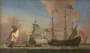 English Warships at Sea in a Fresh Breeze Oil painting by Jan Karel Donatus Van Beecq