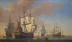 English Warships in a Roadstead in Calm Weather by Jan Karel Donatus Van Beecq Oil Painting