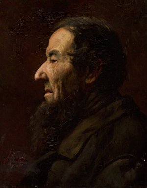 Male portrait in profile, study by Jan Kauzik Oil Painting