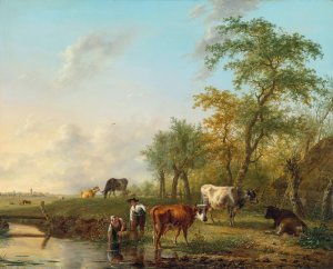 Landscape with Cattle by Jan Kobell II Oil Painting
