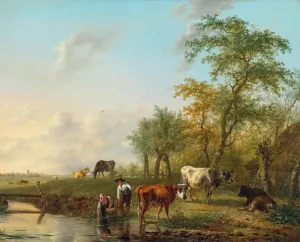 Landscape with Cattle by Jan Kobell II Oil Painting