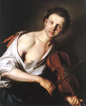 Young Man with a Violin by Jan Kupecky - Oil Painting Reproduction