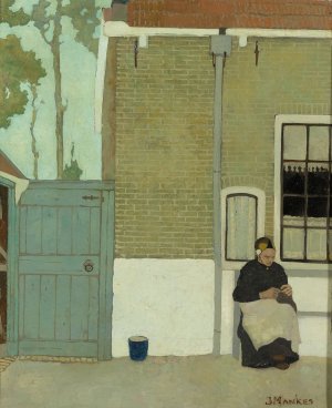 Vrouw voor haar huis by Jan Mankes Oil Painting