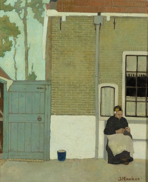 Vrouw voor haar huis  by Jan Mankes - Hand-Painted Oil Painting Reproduction