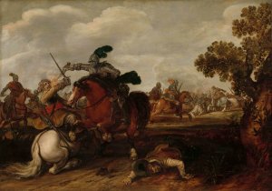 A Cavalry Charge by Jan Martszen De Jonge Oil Painting