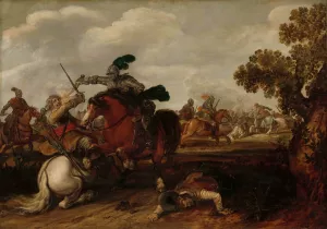 A Cavalry Charge by Jan Martszen De Jonge Oil Painting