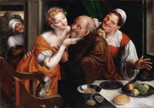 The Ill-matched Pair by Jan Massys Oil Painting