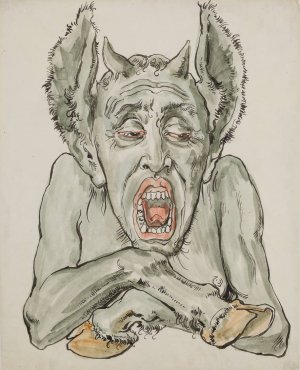 Bust of the devil with an open mouth by Jan Matejko Oil Painting