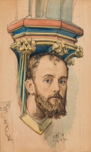 Console in the shape of a male head by Jan Matejko Oil Painting