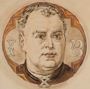 Karton do polichromii Kosciola Mariackiego - Glowa meska i litery I, B, X by Jan Matejko Oil Painting