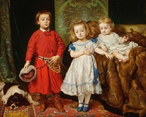 Portrait of artist's three children, Tadeusz, Helena and Beata by Jan Matejko Oil Painting