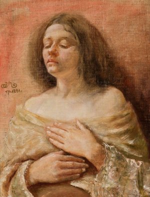 Portrait study of a woman by Jan Matejko Oil Painting