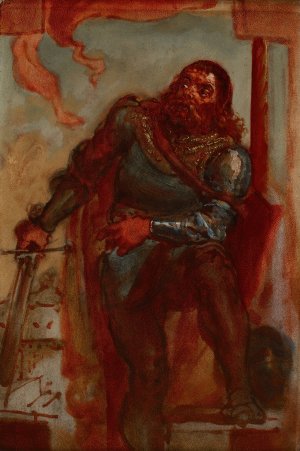 Sketch for the painting 'Waclaw Wilczek during the defence of the Benedictine monastery in Trzebice in Moravia in 1468 against Maciej Korwin' by Jan Matejko Oil Painting