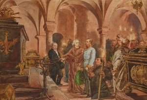 The Emperor in Front of the Sarcophagus of John III Sobieski in Saint Leonard's Crypt under the Wawel Cathedral by Jan Matejko Oil Painting