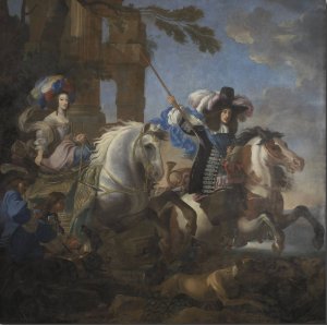 Henriette Adelaide of Savoy and Ferdinand of Bavaria on Horseback by Jan Miel Oil Painting