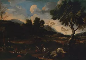 Landscape with a Battle between Two Rams by Jan Miel Oil Painting