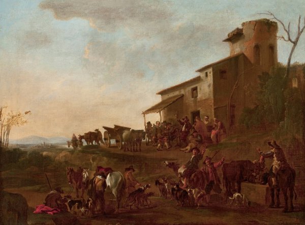 Main Product Photo of Scene in front of a tavern Painting by Jan Miel