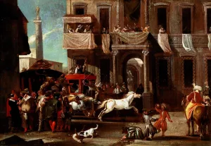 The Race of the Berber Horses, Rome by Jan Miel Oil Painting