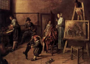 Painter in His Studio, Painting a Musical Company Oil painting by Jan Miense Molenaer