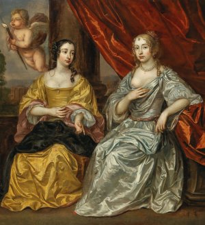 A Portrait Of Two Noblewomen With Cupid by Jan Mijtens Oil Painting