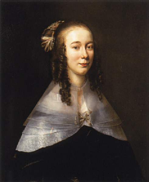 Portrait of a Lady Wearing a Black Dress and a White Collar