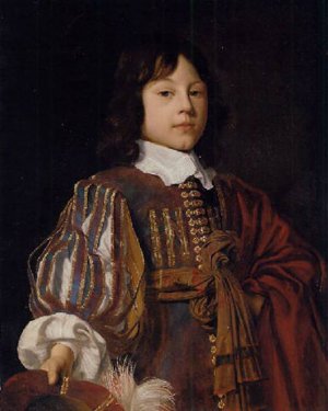 Portrait of a Young Gentleman in a Burgundy Doublet with Slashed Sleeves and a Sash a Feathered Cap in Hand
