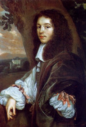 Portrait of Christaen Huygens in a Landscape, a Country House Beyond