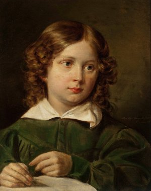 Portrait of a writing child by Jan Nepomucen Glowacki Oil Painting