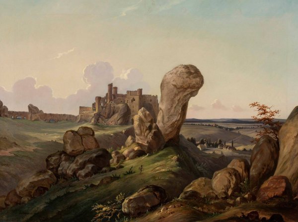 Main Product Photo of Submontane landscape - Ogrodzieniec  Painting by Jan Nepomucen Glowacki
