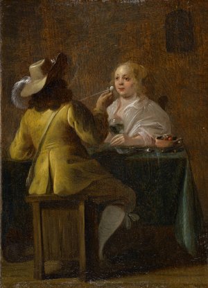 Officer and Girl Drinking Wine by Jan Olis Oil Painting