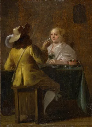 Officer and Girl Drinking Wine by Jan Olis Oil Painting