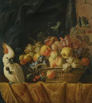 A Still Life Of Figs, Grapes, Apples And Other Fruit On A Table With A Parrot by Jan Pauwel Gillemans The Younger Oil Painting