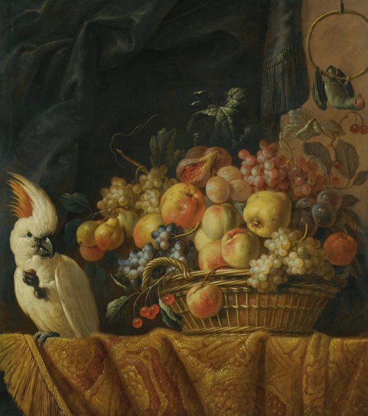 Main Product Photo of A Still Life Of Figs, Grapes, Apples And Other Fruit On A Table With A Parrot Painting by Jan Pauwel Gillemans The Younger