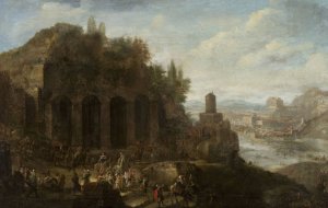 Landscape with a view of a port city by Jan Peeters The Elder Oil Painting