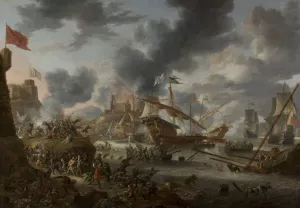 Sea battle between Christians and the Turks by Jan Peeters The Elder Oil Painting