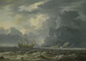 Shipping In Choppy Seas by Jan Peeters The Elder Oil Painting