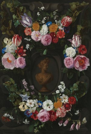 Cartouche Decorated with Swags and Sprays of Flowers by Jan Philips Van Thielen Oil Painting