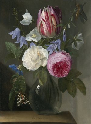 Roses and a Tulip in a Glass Vase by Jan Philips Van Thielen Oil Painting