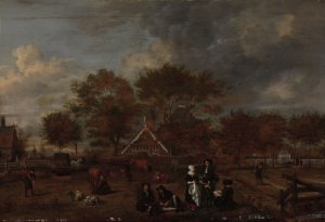Farmstead with the Gentleman Farmer and his Wife and the Painter in the foreground by Jan Pietersz Opperdoes Oil Painting