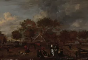 Farmstead with the Gentleman Farmer and his Wife and the Painter in the foreground by Jan Pietersz Opperdoes Oil Painting