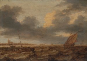 Fishing Boats in choppy Waters by Jan Porcellis Oil Painting