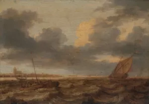 Fishing Boats in choppy Waters by Jan Porcellis Oil Painting