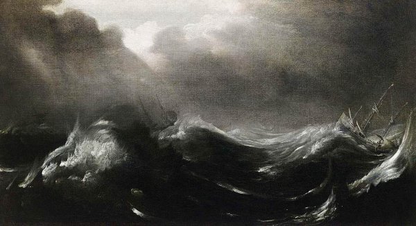 Shipping in Stormy Seas by Jan Porcellis - Hand-Painted Oil Painting Reproduction