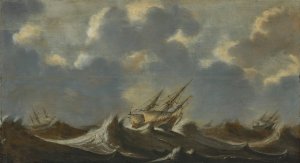 Ships in a storm by Jan Porcellis Oil Painting